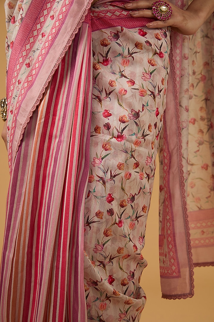 Pink Viscose Floral Printed Party Wear Saree Set by Aharin India at Pernia's Pop Up Shop