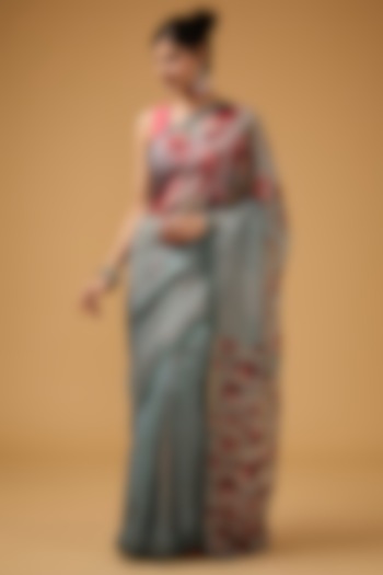 Grey Viscose Floral Printed Saree Set by Aharin India at Pernia's Pop Up Shop