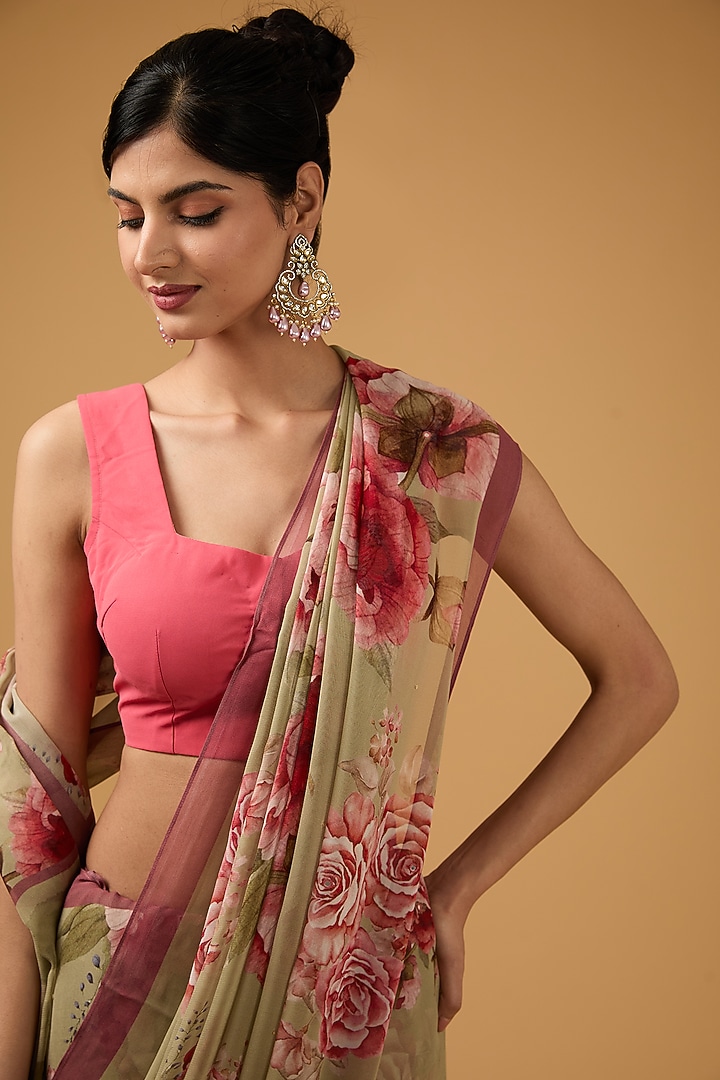 Green Viscose Floral Printed Party Wear Saree Set by Aharin India at Pernia's Pop Up Shop