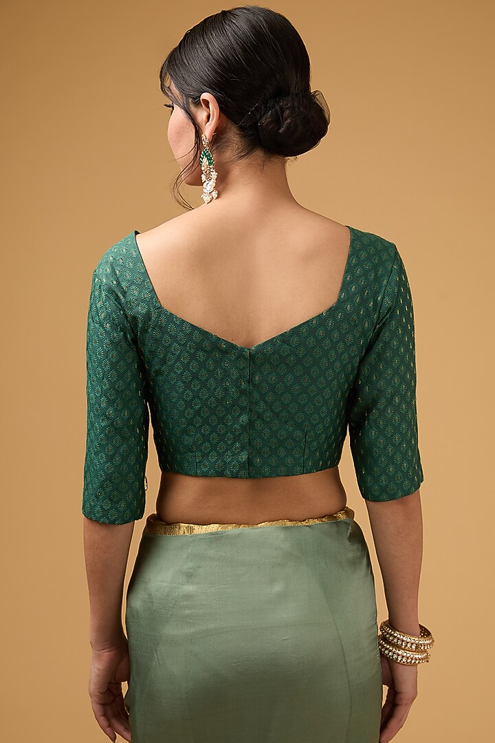 Dark Pista Green Silk Block Printed Party Wear Saree Set by Aharin India at Pernia's Pop Up Shop