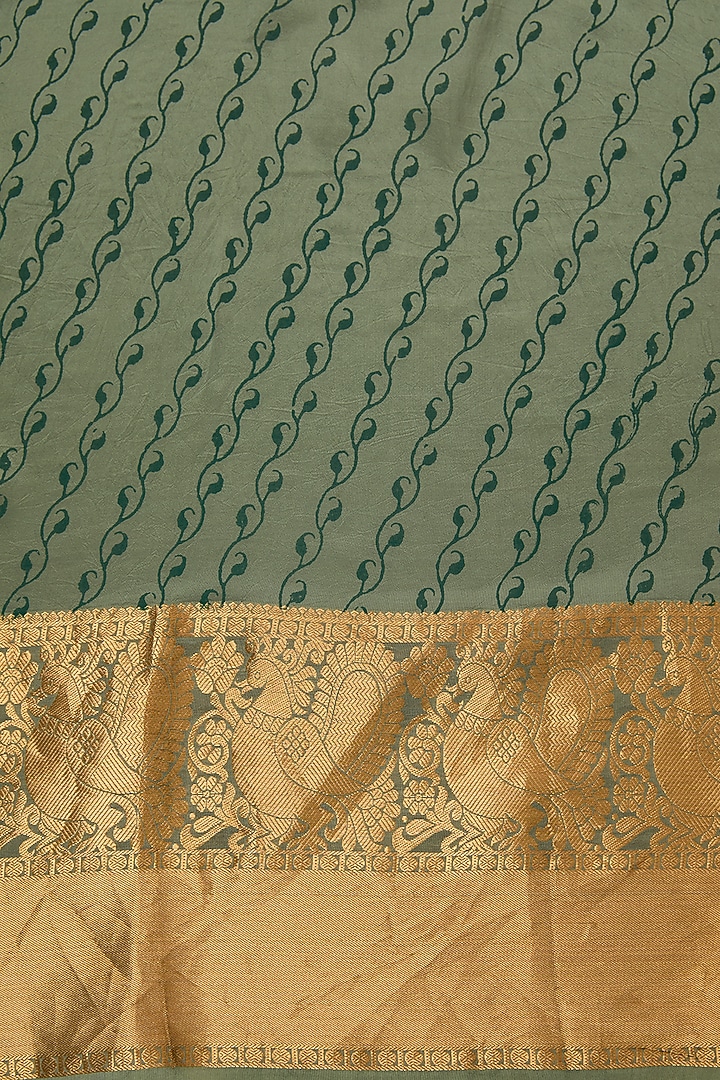 Dark Pista Green Silk Block Printed Party Wear Saree Set by Aharin India at Pernia's Pop Up Shop