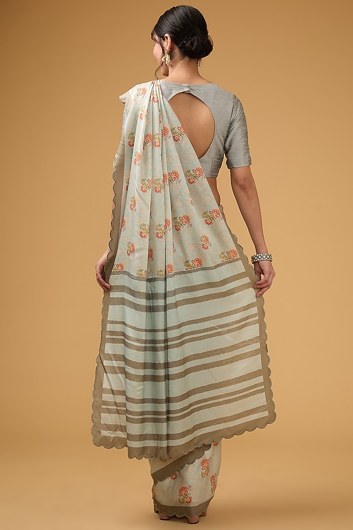 Grey Viscose Floral Printed Party Wear Saree Set by Aharin India at Pernia's Pop Up Shop
