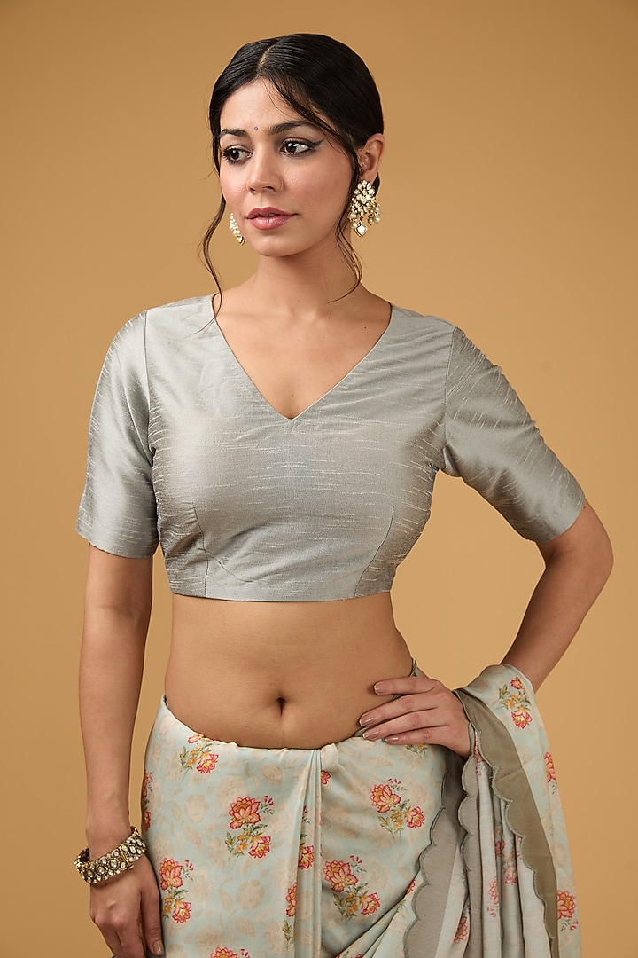 Grey Viscose Floral Printed Party Wear Saree Set by Aharin India at Pernia's Pop Up Shop