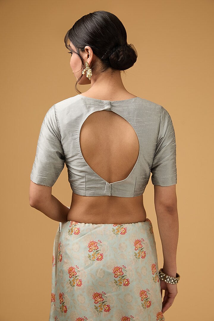 Grey Viscose Floral Printed Party Wear Saree Set by Aharin India at Pernia's Pop Up Shop
