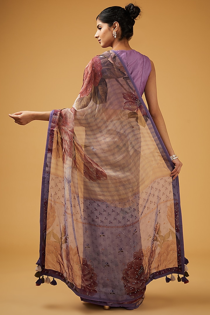 Purple Viscose Floral Printed Party Wear Saree Set by Aharin India at Pernia's Pop Up Shop