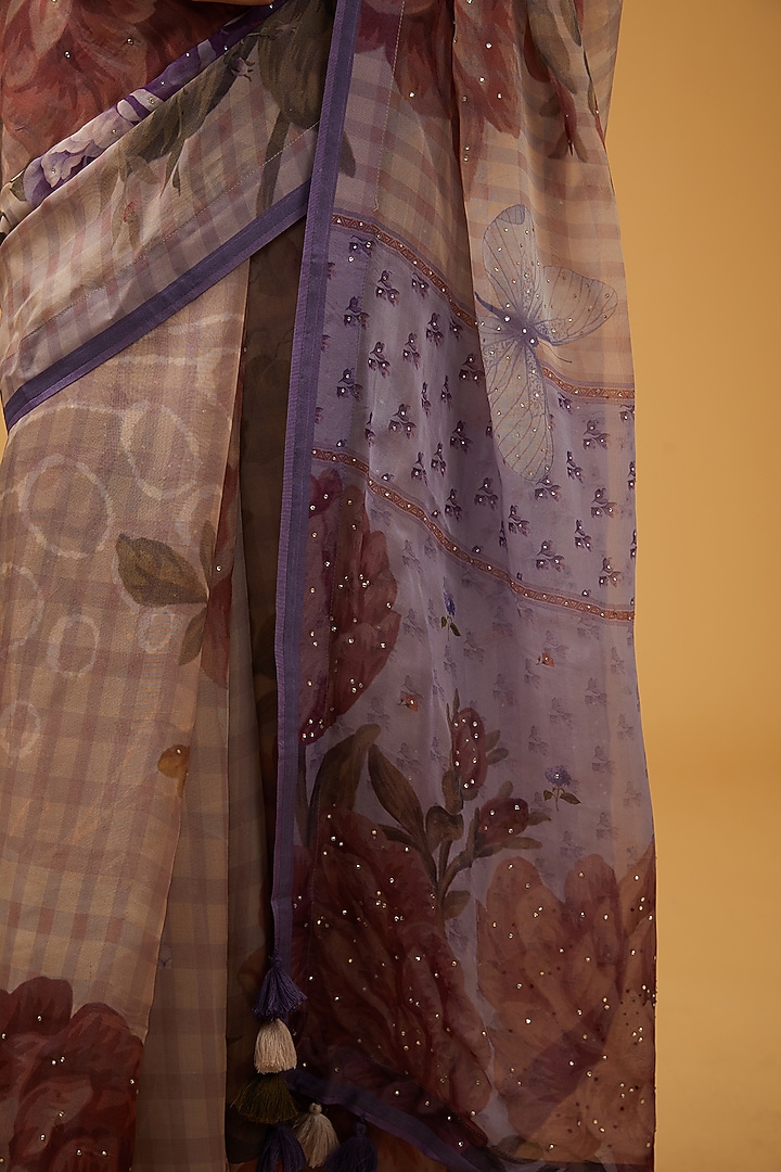 Purple Viscose Floral Printed Party Wear Saree Set by Aharin India at Pernia's Pop Up Shop
