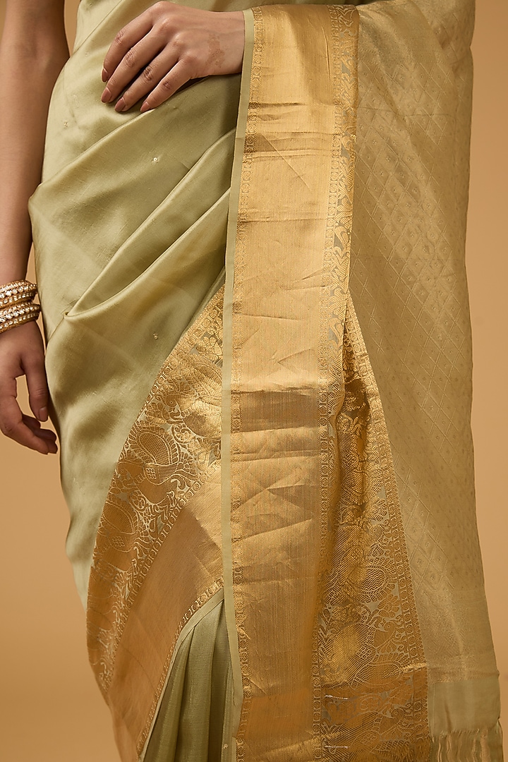 Pista Green Silk Floral Embroidered Party Wear Saree Set by Aharin India at Pernia's Pop Up Shop