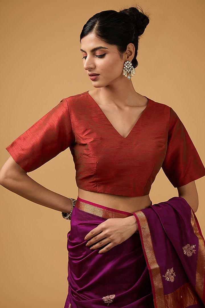 Purple Cotton Silk Handwoven Boota Embroidered Party Wear Saree Set by Aharin India at Pernia's Pop Up Shop