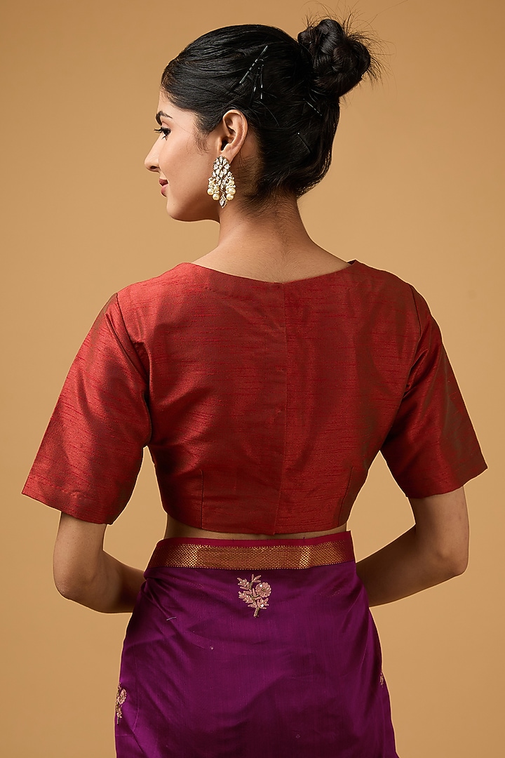 Purple Cotton Silk Handwoven Boota Embroidered Party Wear Saree Set by Aharin India at Pernia's Pop Up Shop