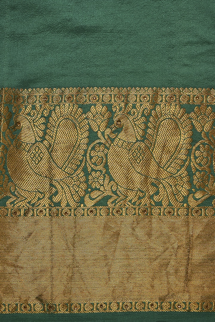 Green Silk Boota Embroidered Party Wear Saree Set by Aharin India at Pernia's Pop Up Shop