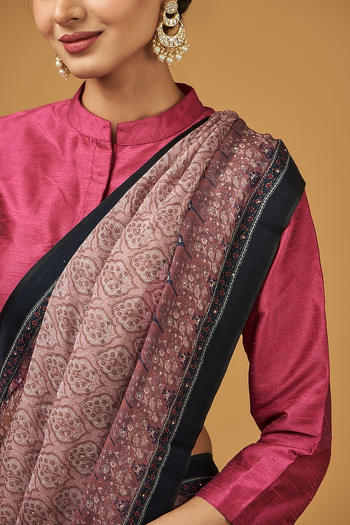 Onion Pink Viscose Floral Printed Party Wear Saree Set by Aharin India at Pernia's Pop Up Shop