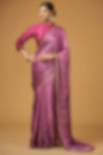  Pink Viscose Modal Silk Floral Printed Saree Set by Aharin India at Pernia's Pop Up Shop