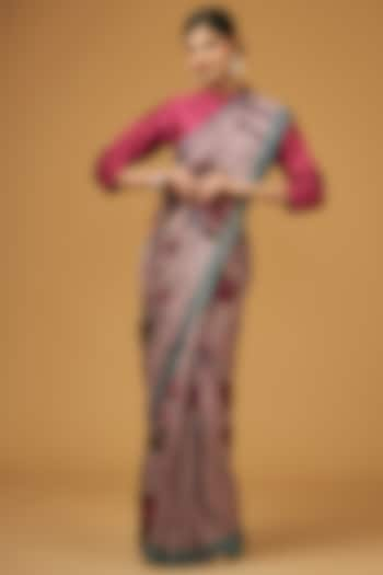 Onion Pink Viscose Floral Printed Saree Set by Aharin India at Pernia's Pop Up Shop