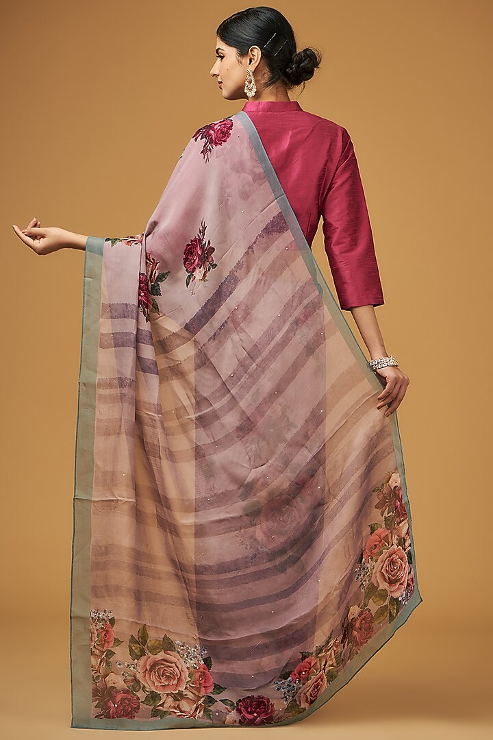 Onion Pink Viscose Floral Printed Party Wear Saree Set by Aharin India at Pernia's Pop Up Shop