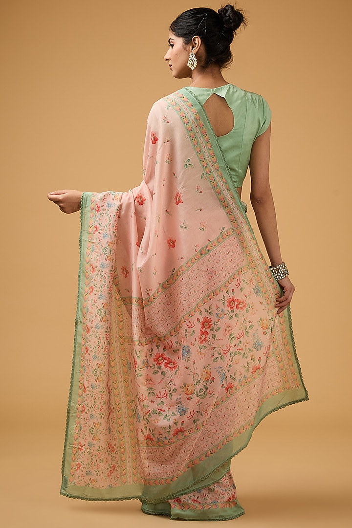 Pink Viscose Modal Silk Floral Printed Party Wear Saree Set by Aharin India at Pernia's Pop Up Shop