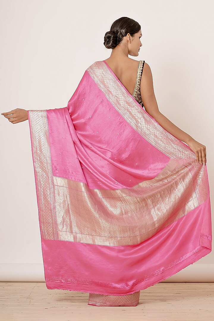Bright Pink Embroidered Wedding Saree Set by Aharin India at Pernia's Pop Up Shop