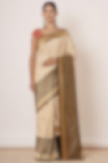 Ivory Embroidered Saree Set by Aharin India