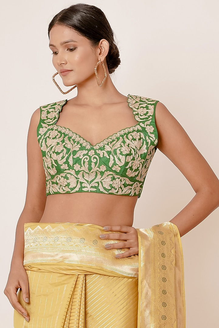 Pastel Yellow Pure Banarasi Silk Zari Embroidered Wedding Saree Set by Aharin India at Pernia's Pop Up Shop