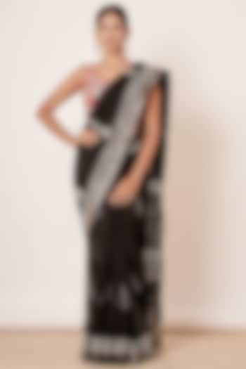 Aqua Turquoise Pure Satin Silk Zari Embroidered Wedding Saree Set by Aharin India at Pernia's Pop Up Shop