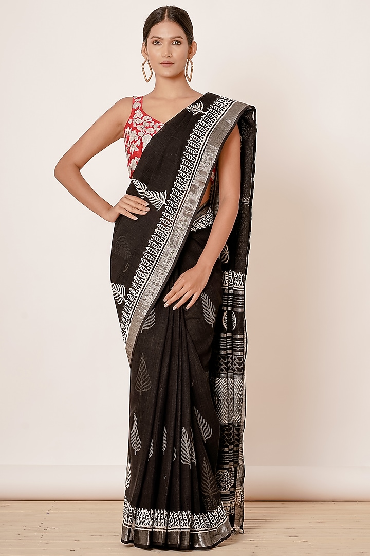 Aqua Turquoise Pure Satin Silk Zari Embroidered Wedding Saree Set by Aharin India at Pernia's Pop Up Shop