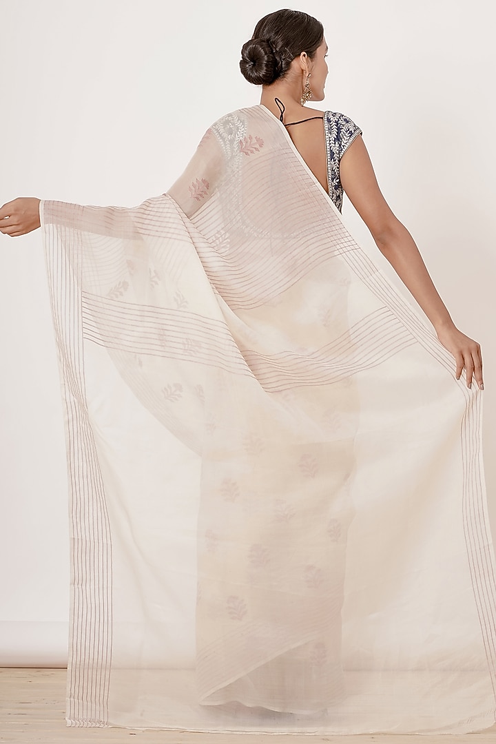 Ivory Shaded Organza Handwoven Wedding Saree Set by Aharin India at Pernia's Pop Up Shop