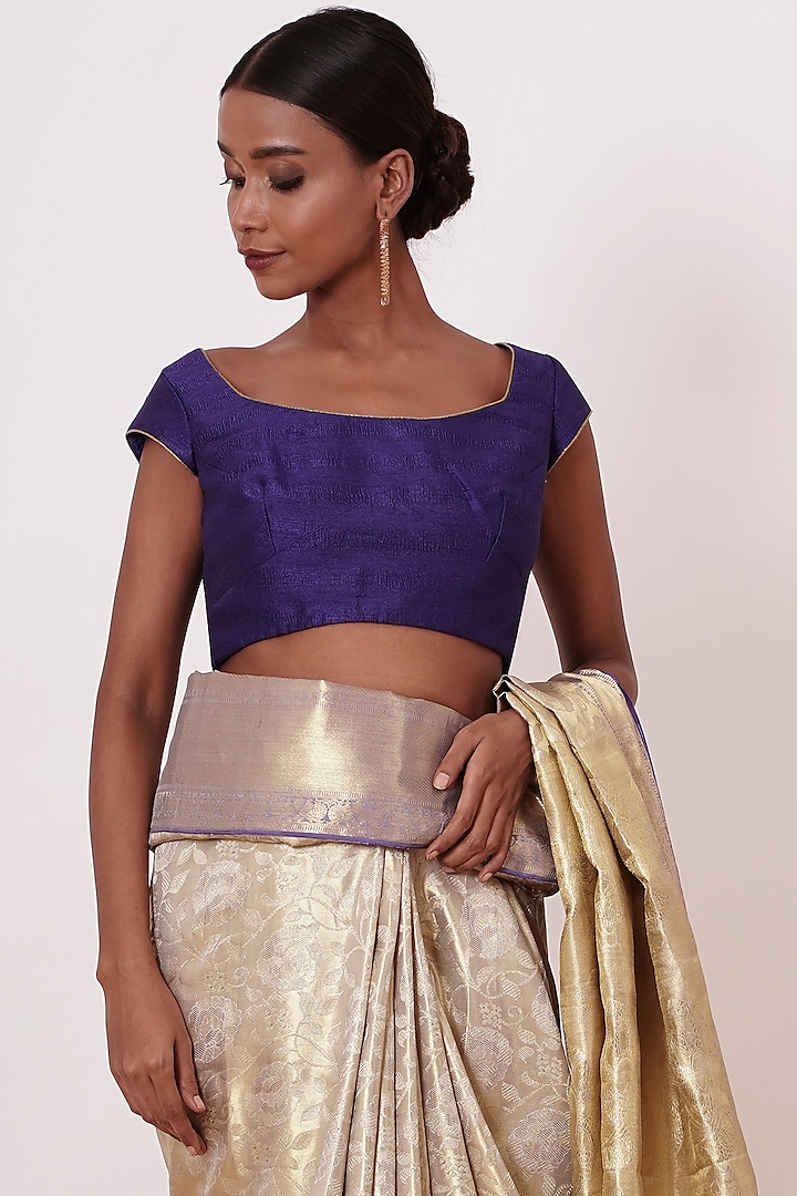 Ivory Pure Dharmavaram Silk Wedding Saree Set by Aharin India at Pernia's Pop Up Shop