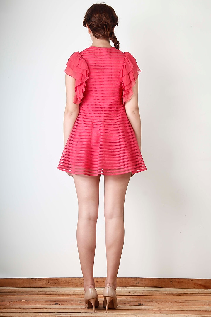 Pink Floral Embroidered Dress by Aharin India at Pernia's Pop Up Shop