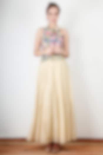 Beige Cotton Silk Embroidered Maxi Vacation Dress by Aharin India at Pernia's Pop Up Shop