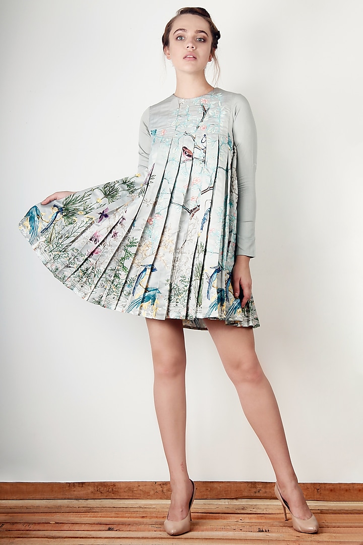 Grey Embroidered & Printed Dress by Aharin India