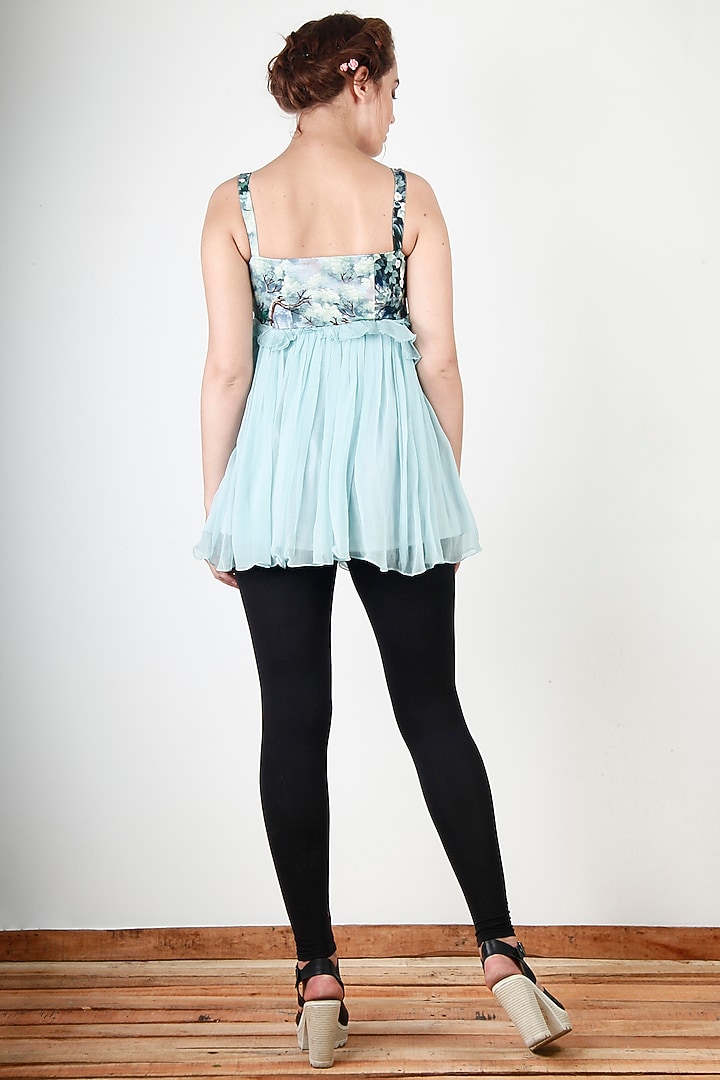 Aqua Blue Embroidered Flared Top by Aharin India at Pernia's Pop Up Shop