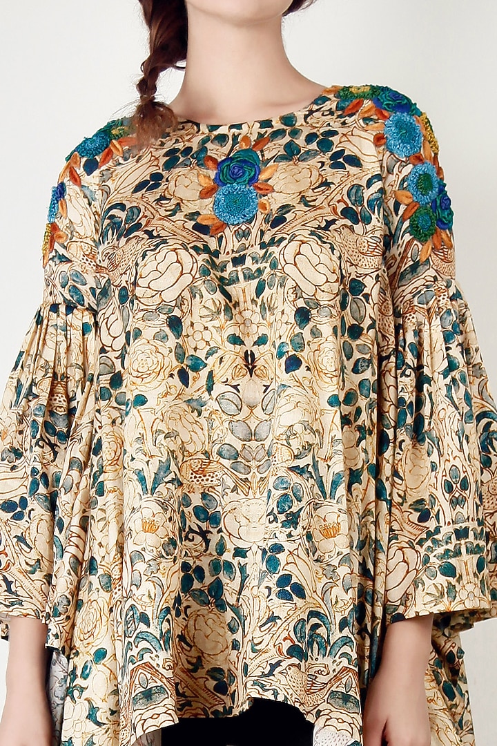 Beige Printed Kaftan Vacation Dress by Aharin India at Pernia's Pop Up Shop