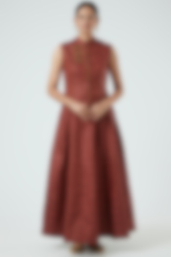 Maroon Jacquard Maxi Dress by Aharin India at Pernia's Pop Up Shop