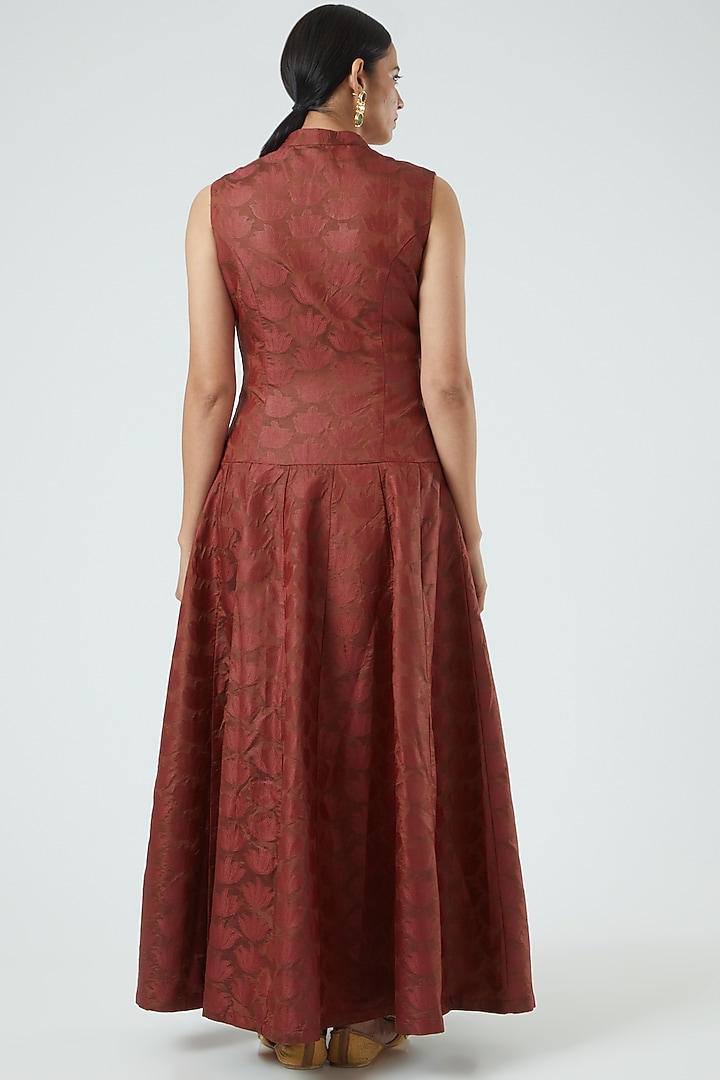 Maroon Jacquard Maxi Vacation Dress by Aharin India at Pernia's Pop Up Shop