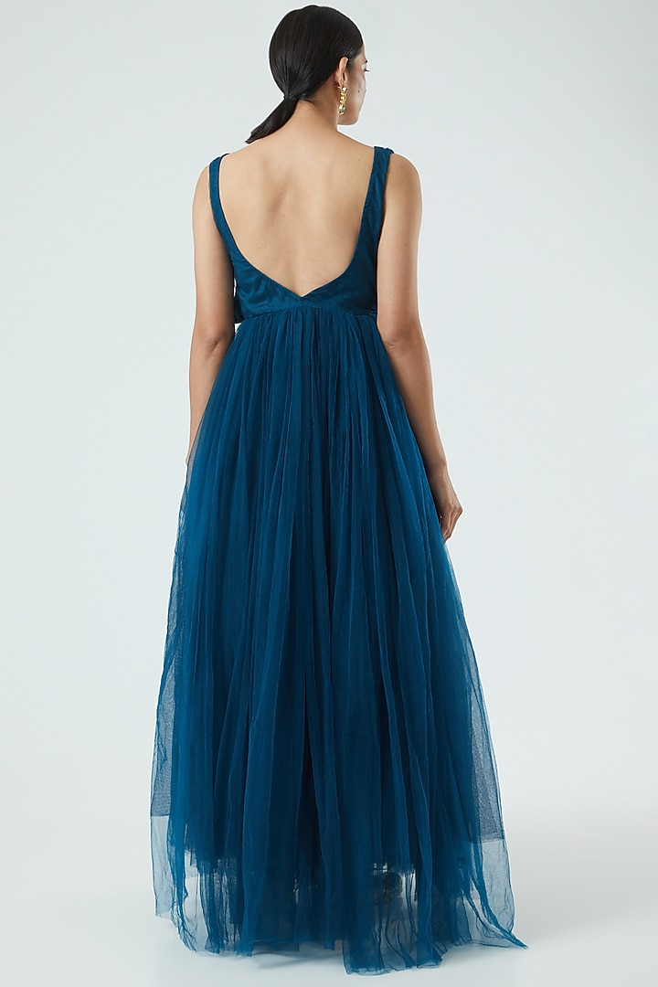 Teal Embroidered Gown by Aharin India at Pernia's Pop Up Shop