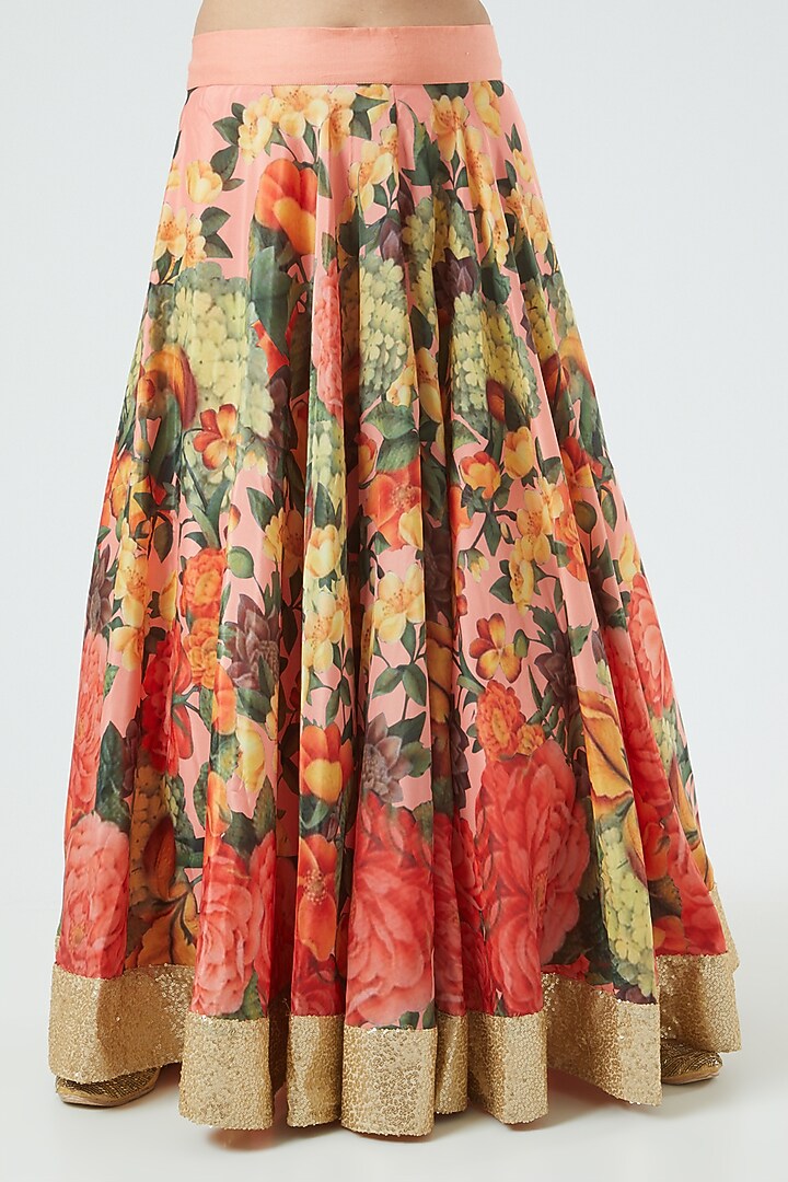 Peach Printed Wedding Lehenga Set by Aharin India at Pernia's Pop Up Shop