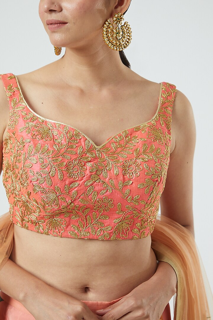 Peach Printed Wedding Lehenga Set by Aharin India at Pernia's Pop Up Shop
