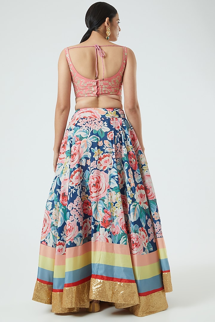 Blue & Pink Printed Wedding Lehenga Set by Aharin India at Pernia's Pop Up Shop