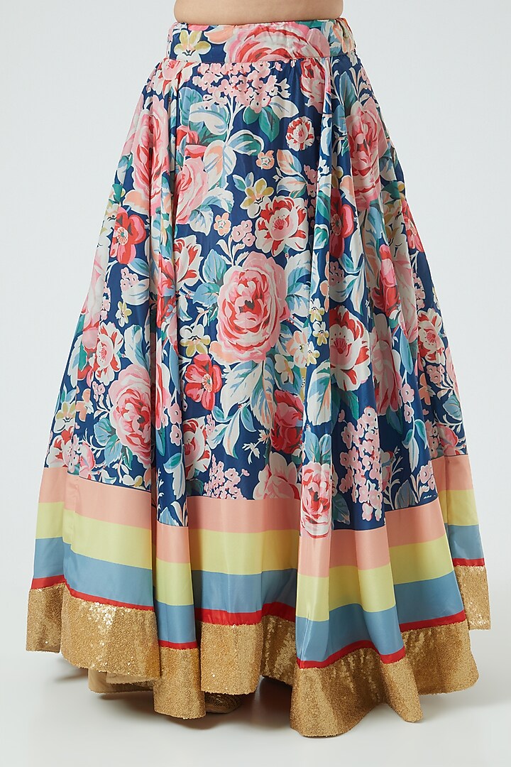 Blue & Pink Printed Wedding Lehenga Set by Aharin India at Pernia's Pop Up Shop