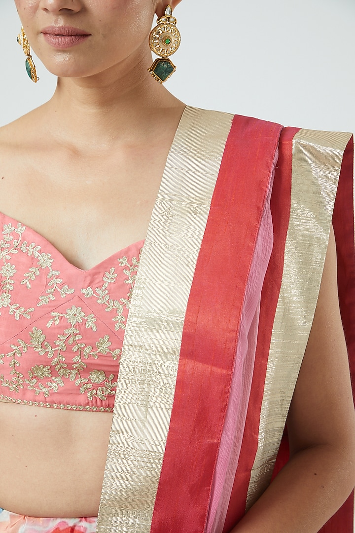 Blue & Pink Printed Wedding Lehenga Set by Aharin India at Pernia's Pop Up Shop