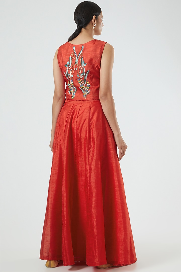 Red Embroidered Jacket Lehenga by Aharin India at Pernia's Pop Up Shop