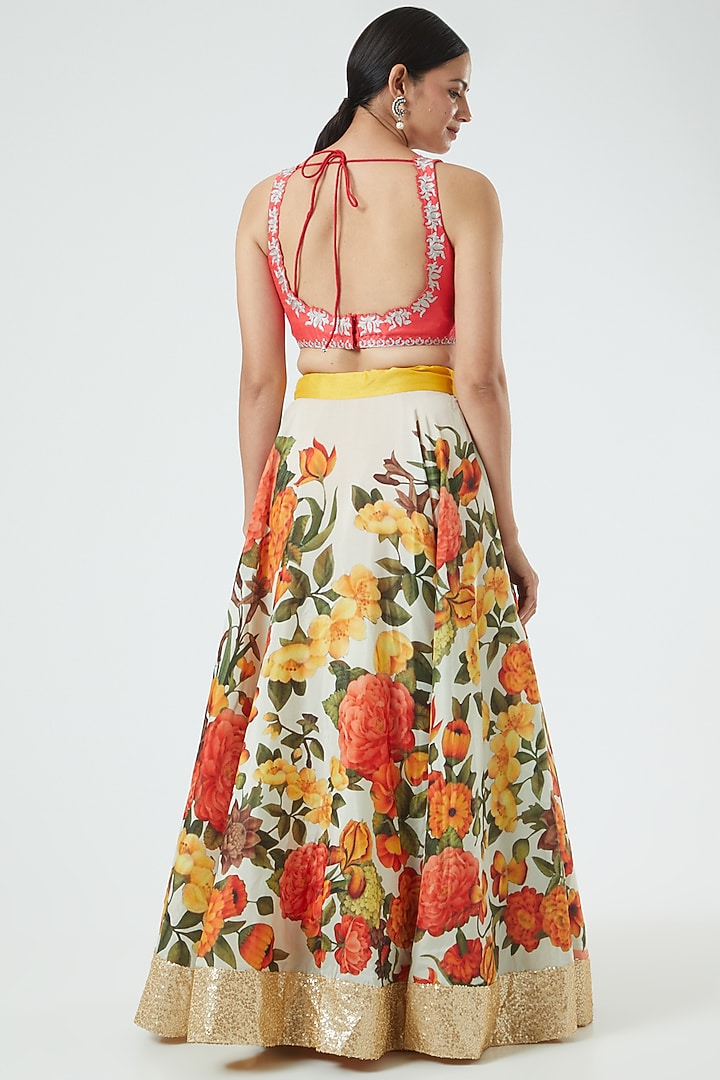 Orange & White Printed Wedding Lehenga Set by Aharin India at Pernia's Pop Up Shop