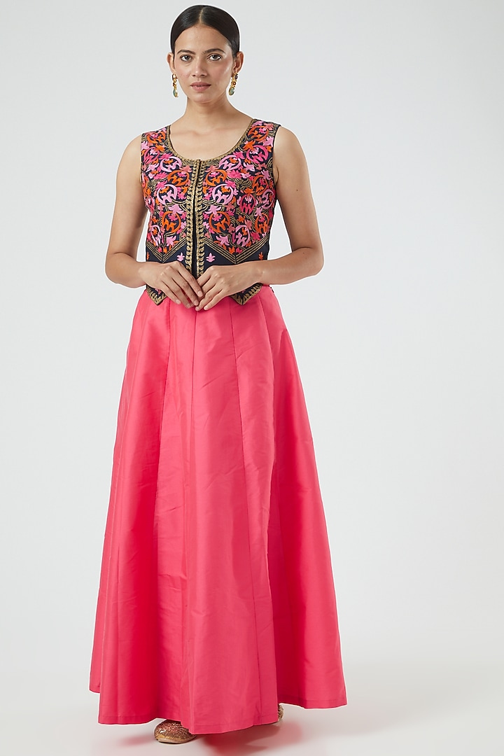 Multi-Coloured Embroidered Jacket Lehenga by Aharin India at Pernia's Pop Up Shop