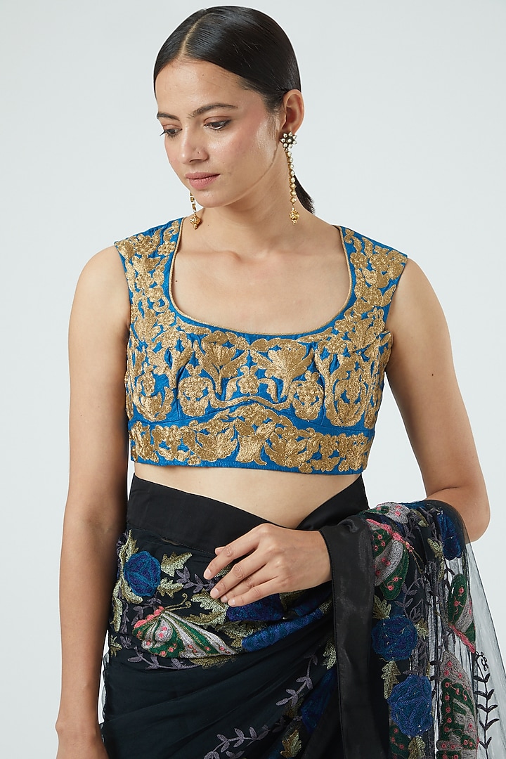 Black Embroidered Wedding Saree Set by Aharin India at Pernia's Pop Up Shop