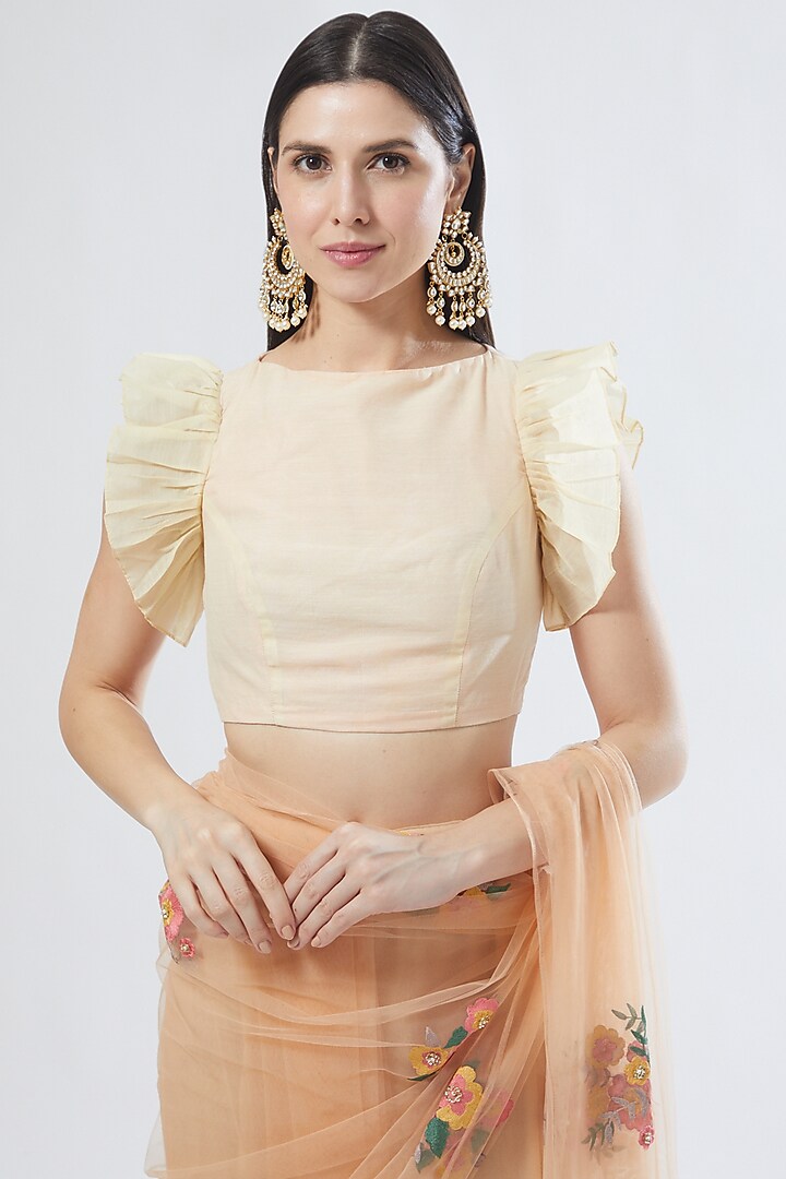 Peach Embroidered Party Wear Saree Set by Aharin India at Pernia's Pop Up Shop
