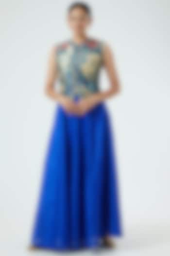 Blue Embroidered Jacket Lehenga by Aharin India at Pernia's Pop Up Shop