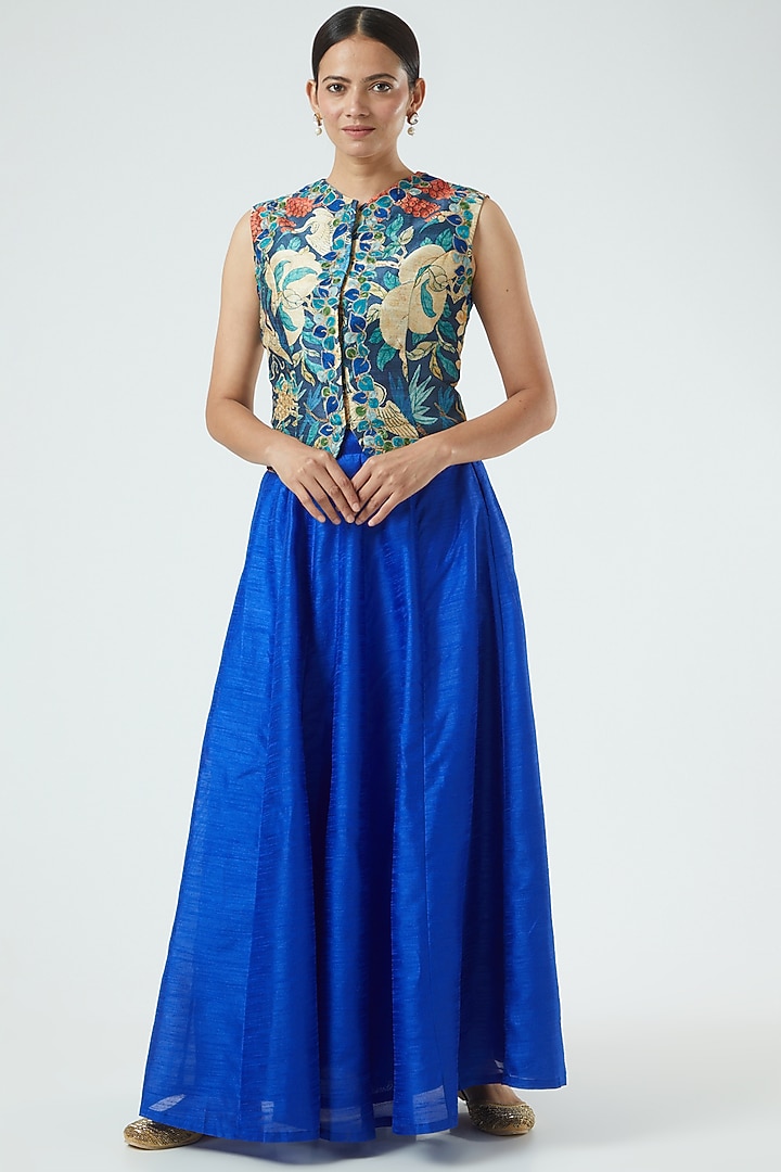 Blue Embroidered Jacket Lehenga by Aharin India at Pernia's Pop Up Shop