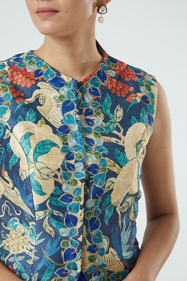 Blue Embroidered Jacket Lehenga by Aharin India at Pernia's Pop Up Shop