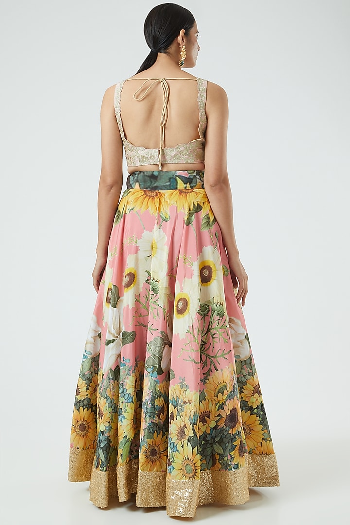 Peach & Blush Pink Printed Wedding Lehenga Set by Aharin India at Pernia's Pop Up Shop