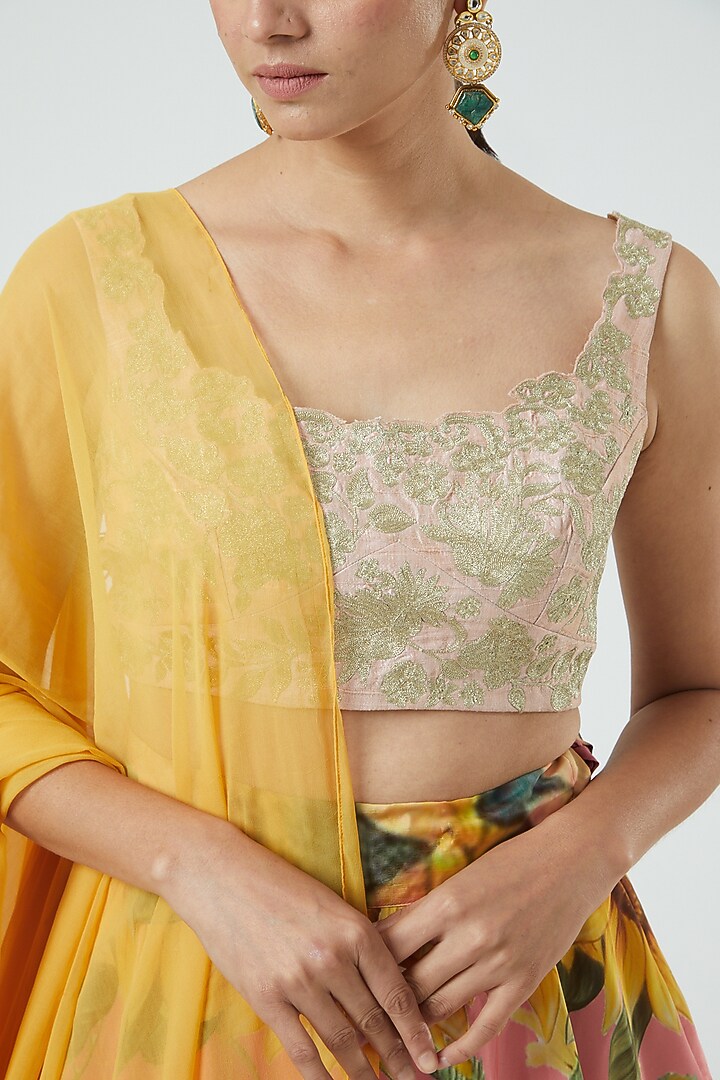 Peach & Blush Pink Printed Wedding Lehenga Set by Aharin India at Pernia's Pop Up Shop