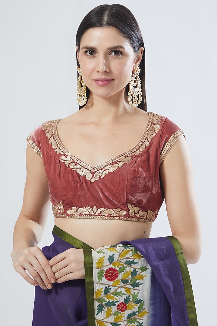 Pink & Purple Embroidered Wedding Saree Set by Aharin India at Pernia's Pop Up Shop